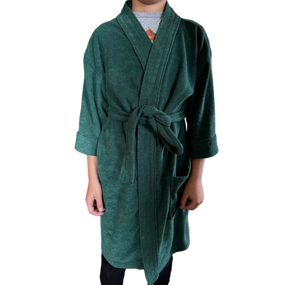 Simply Basic Large kids unisex size 10 green terry vintage 90s bath house robe